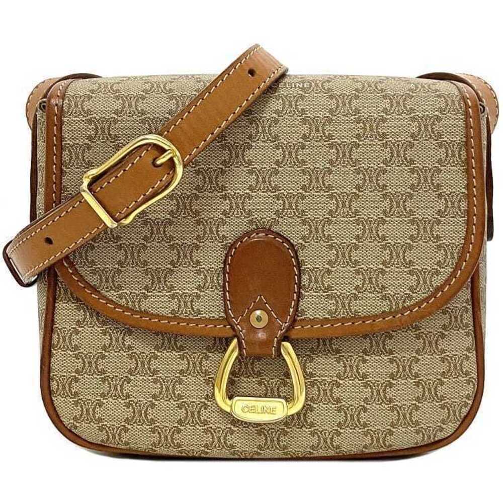 Celine Shoulder Bag Beige Macadam Leather Flap All Over Compact Tan Brown